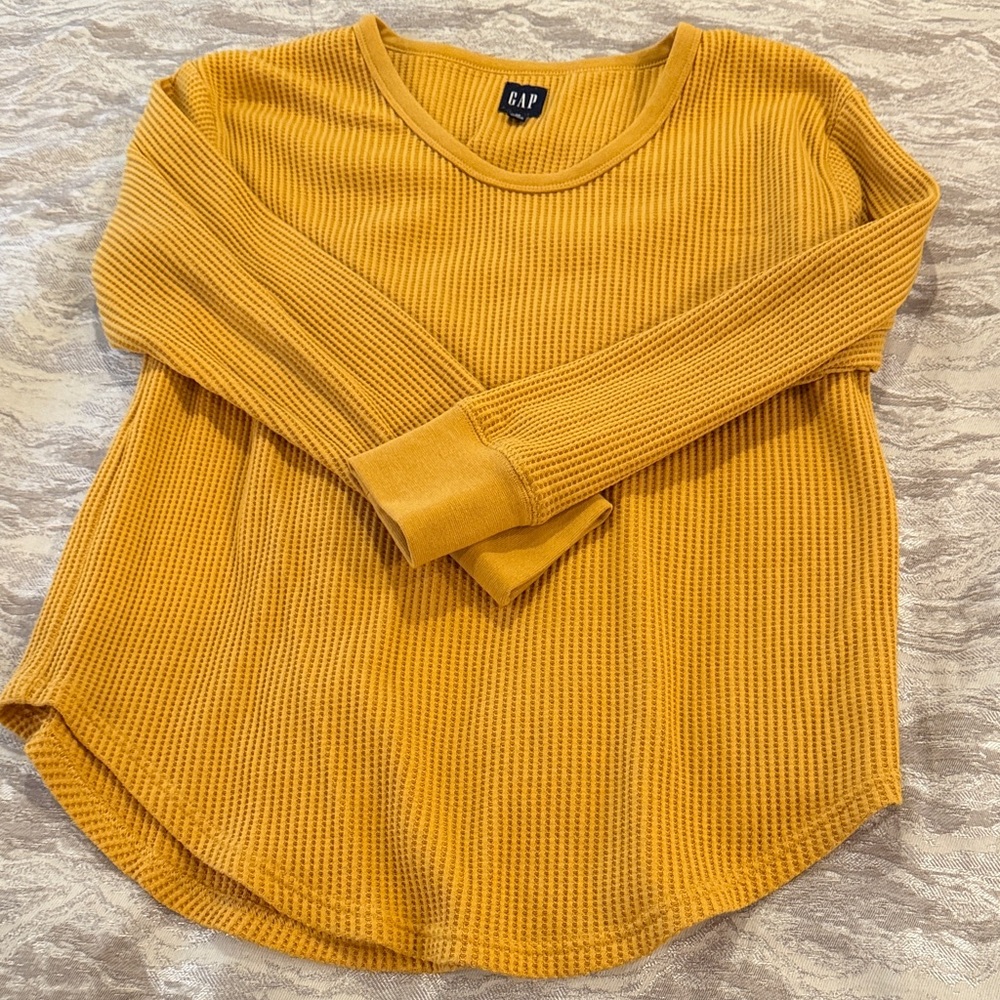 GAP Golden Mustard Waffle Knit Long Sleeve Top (large)